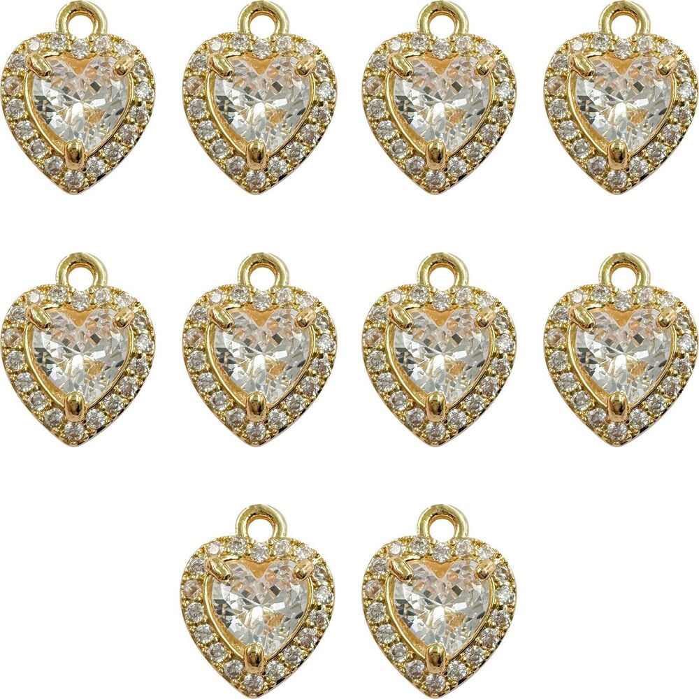 9376 10Pcs Heart Charms White Crystal Around Zircon Rhinestone Single Layer